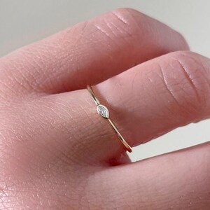 Marquise Diamond Bezel Solitaire ring, 14k Gold Marquise Diamond Stacking Ring