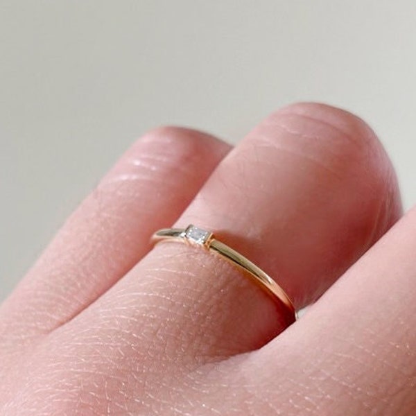 Baguette Diamond Solitaire Ring, Baguette Diamond Stacking Ring, Dainty Diamond Ring