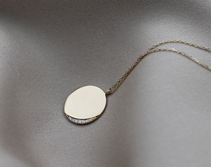 Diamond Disc Pendant Necklace, 14k Gold Necklace