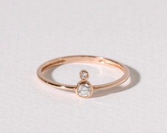 14k Gold Diamond Bezel Ring, Engagement Ring