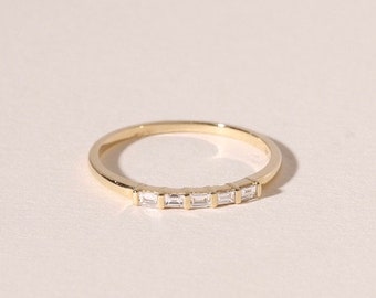 Baguette Diamond Wedding Band, Baguette Half Eternity Ring, 14k Gold Engagement Ring