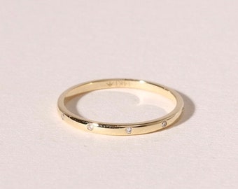 14k Gold Diamond Ring, Stacking Ring, Wedding Band