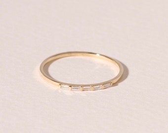 14k Gold Diamond Baguette Band, Wedding Ring, Dainty Stacking Ring