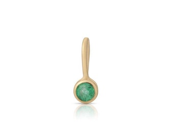 Tiny Green Emerald Charm, Round Charm, 14k Solid Gold Pendant, Gemstone Birthstone