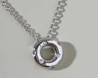Diamond Circle Necklace in 14K White and Rose Gold