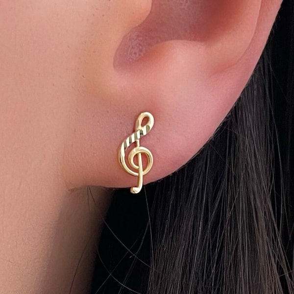 14k Gold Musiknote Ohrstecker, Violinschlüssel Musiknote Ohrstecker