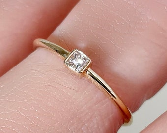 Princess Cut Diamond Solitaire Ring, Diamond Stacking Ring, Princess Cut Diamond Bezel Set Ring
