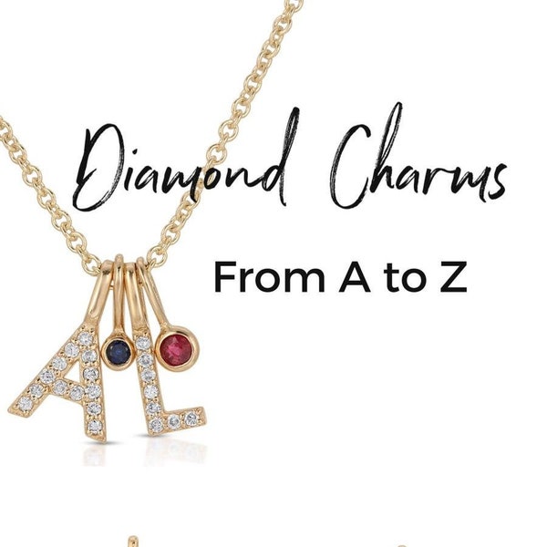 Diamond Initial Charm, Diamond Initial Pendant, Diamond Initial Pendant Necklace, Diamond Letter Charm, Diamond Letter Pendant, Gold Initial