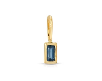 Tiny Sapphire Charm, Blue Sapphire Charm, Baguette Sapphire Charm, 14k Solid Gold Charm, 14k Gold Charm, 14k Gold Charm Vintage