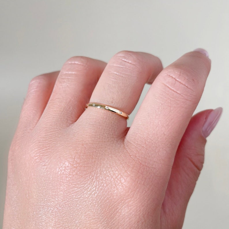 14k Gold Diamond Ring, Stacking Ring, Wedding Band image 4
