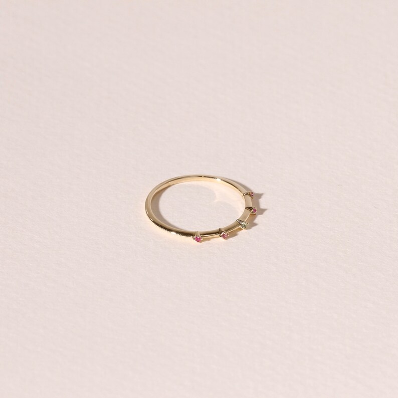 Thin Gemstone Ring, 14K Gold Gemstone Stacking Ring, Colorful Rings, Multi Stone Ring, Birthstone Ring, Boho Rings Emerald Sapphire Ruby image 7