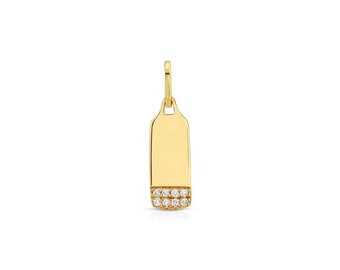 14k Gold Diamond Pave Mini Dog Tag Charm Pendant