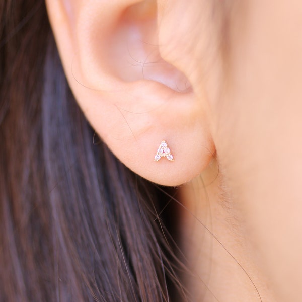 Diamond Initial Stud Earrings, Personalized Gold Earrings