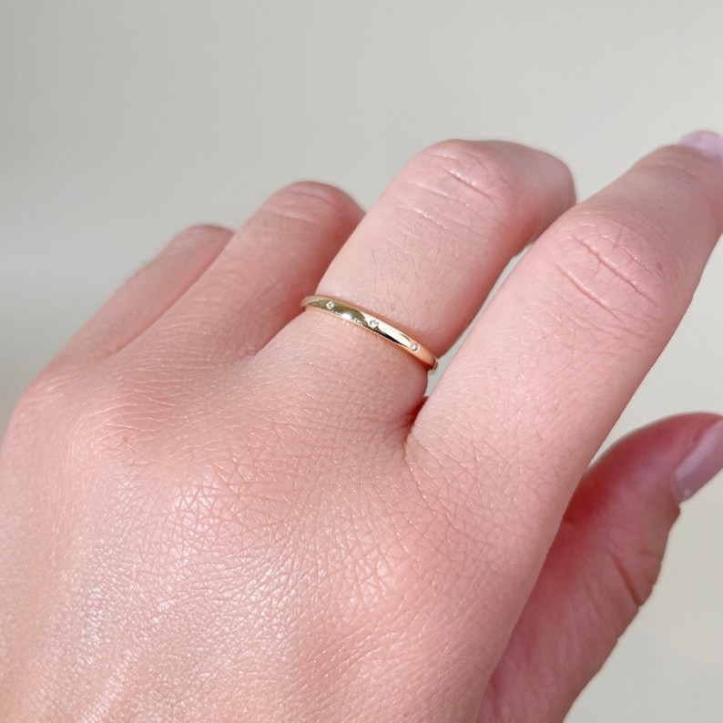 14k Gold Diamond Ring, Stacking Ring, Wedding Band image 2