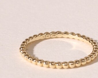 14k Gold Beaded Ring, 2mm Gold Bead Ring, Gold Stacking Ring