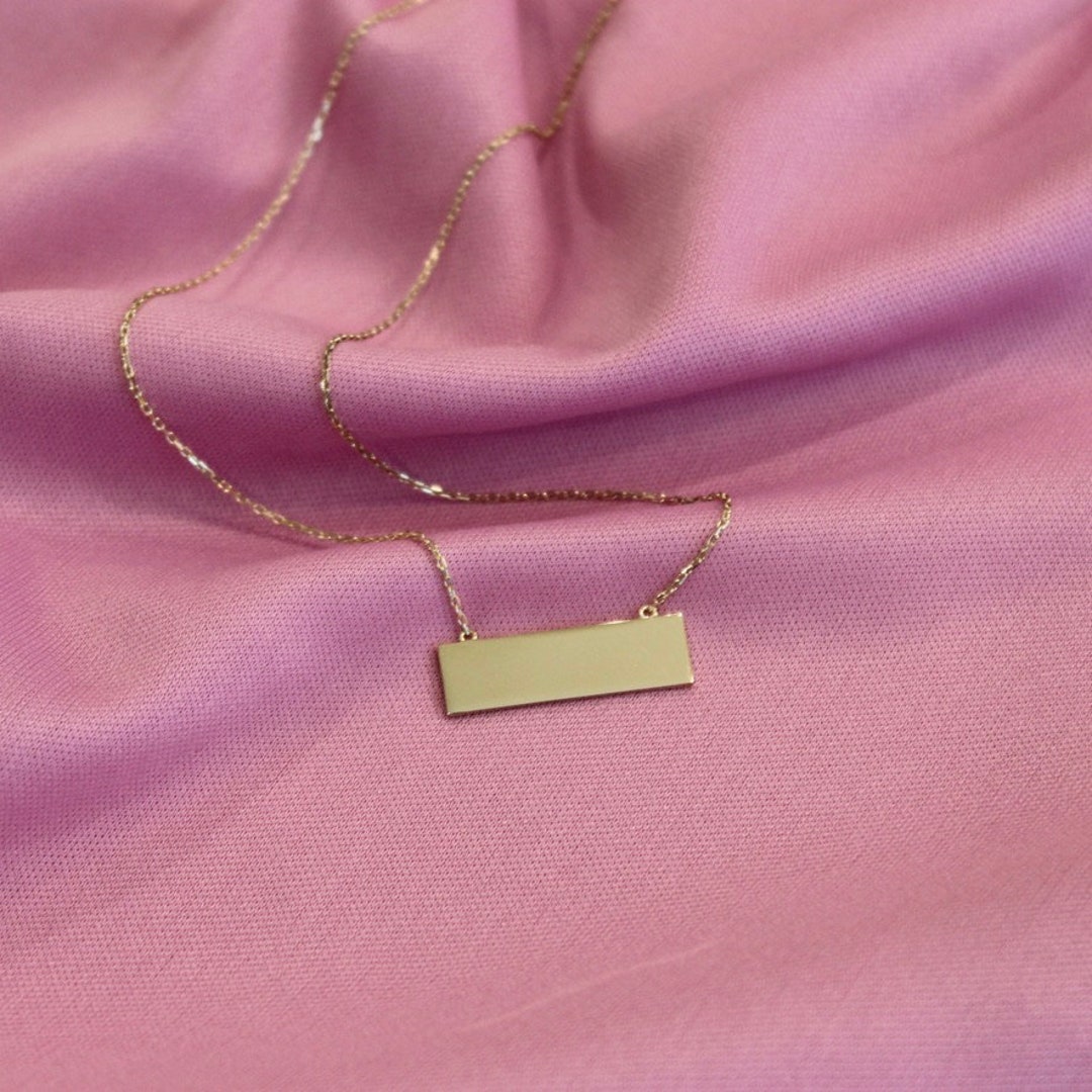 14k Gold Name Plate Necklace Free Engraving Personalized Etsy