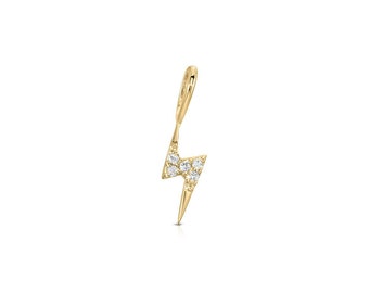 Tiny Lightening Bolt Charm, 14k Gold Diamond Charm, Diamond Charm, 14k Gold Charm, Lightening Bolt, Charms & Pendant, Diamond Charm Necklace