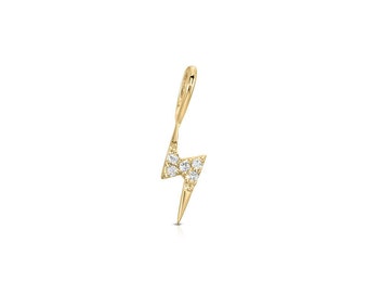 Tiny Lightening Bolt Charm, 14k Gold Diamond Charm, Diamond Charm, 14k Gold Charm, Lightening Bolt, Charms & Pendant, Diamond Charm Necklace