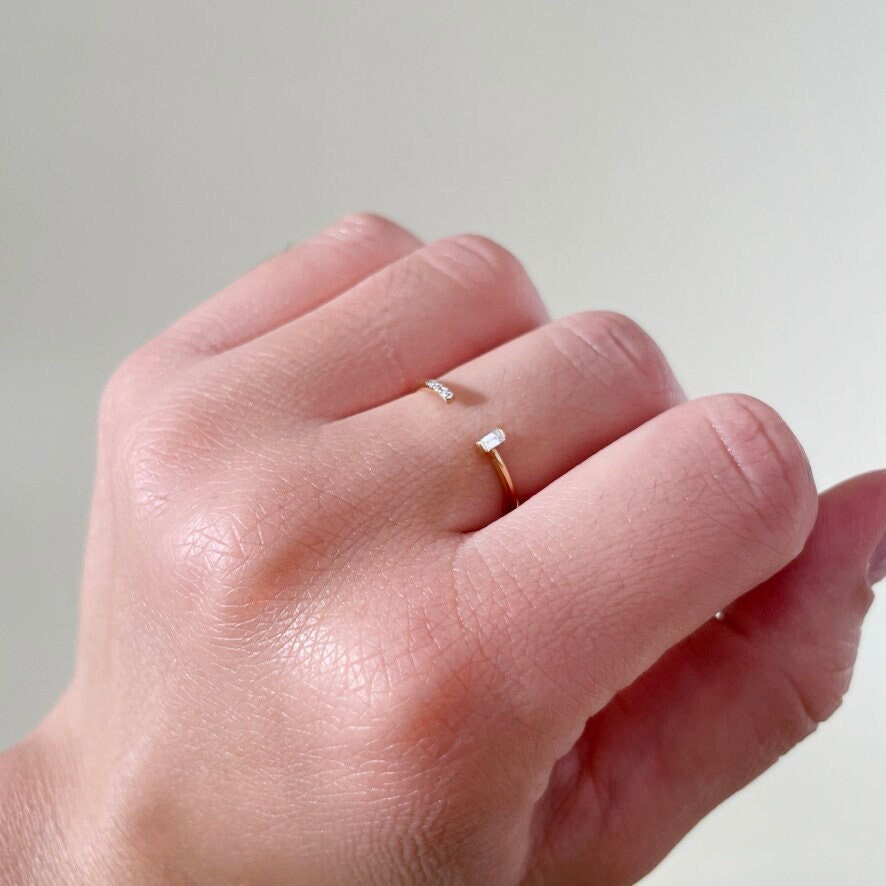 Diamond Baguette Open Gold Stacking Cuff Ring