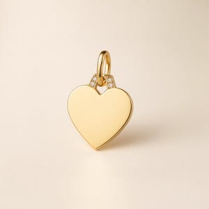 14k Gold Diamond Bail Heart Charm, Heart Pendant