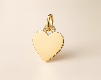 14k Gold Diamond Bail Heart Charm, Heart Pendant
