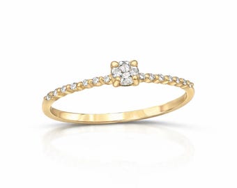 14K Solid Gold Natural Diamond Ring, Dainty Minimalist Stacking Engagement Ring