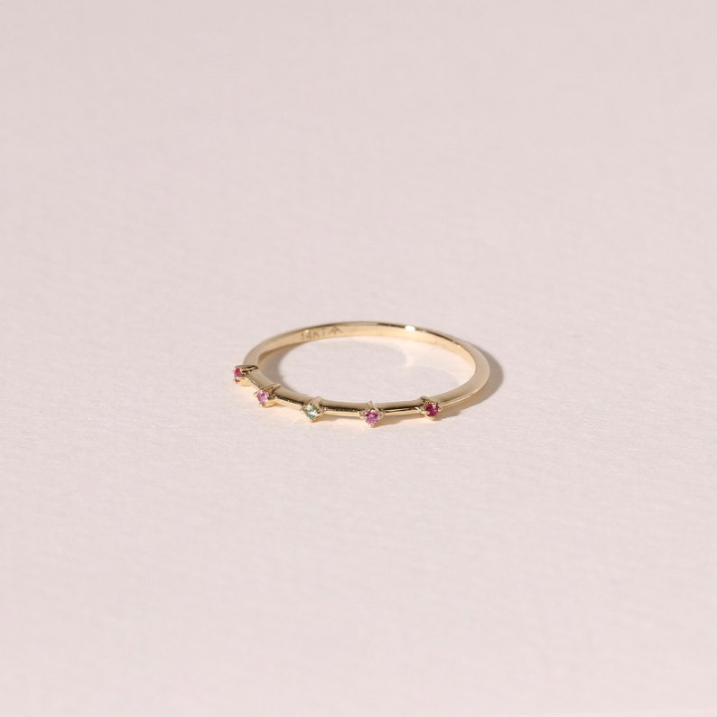 Thin Gemstone Ring, 14K Gold Gemstone Stacking Ring, Colorful Rings, Multi Stone Ring, Birthstone Ring, Boho Rings Emerald Sapphire Ruby image 8
