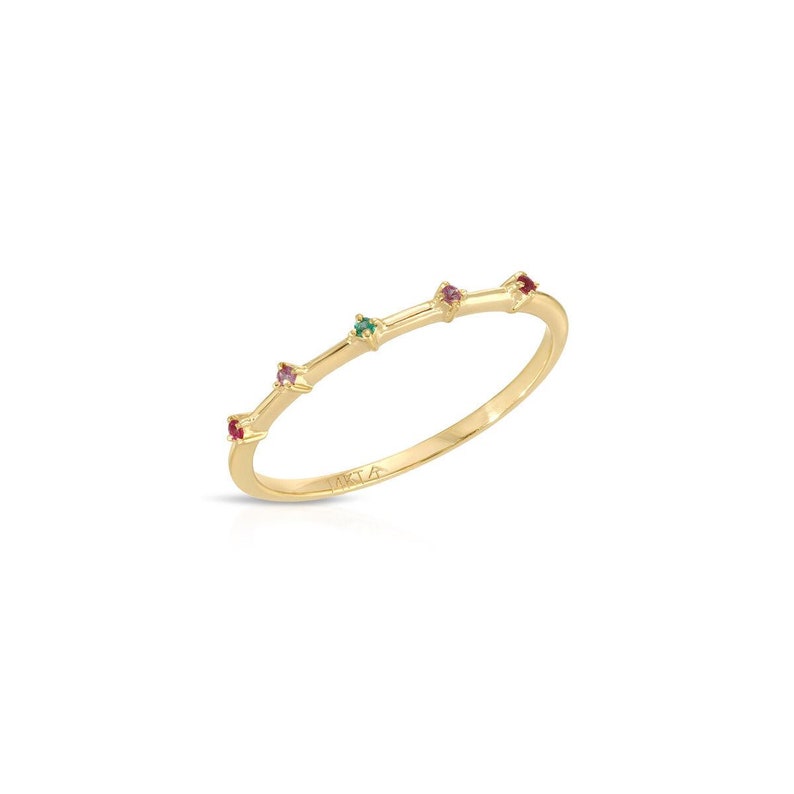 Thin Gemstone Ring, 14K Gold Gemstone Stacking Ring, Colorful Rings, Multi Stone Ring, Birthstone Ring, Boho Rings Emerald Sapphire Ruby image 3