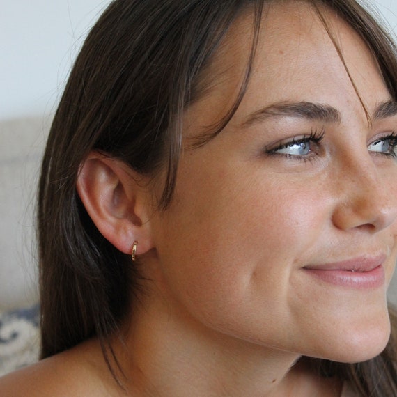 14k Gold Huggie Hoop Earrings - 10mm Solid Gold
