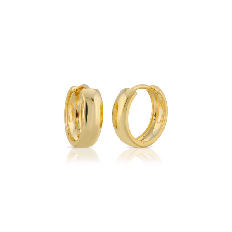 14k Gold Tube Hoops, Hinged Huggie Hoop Earrings Gold