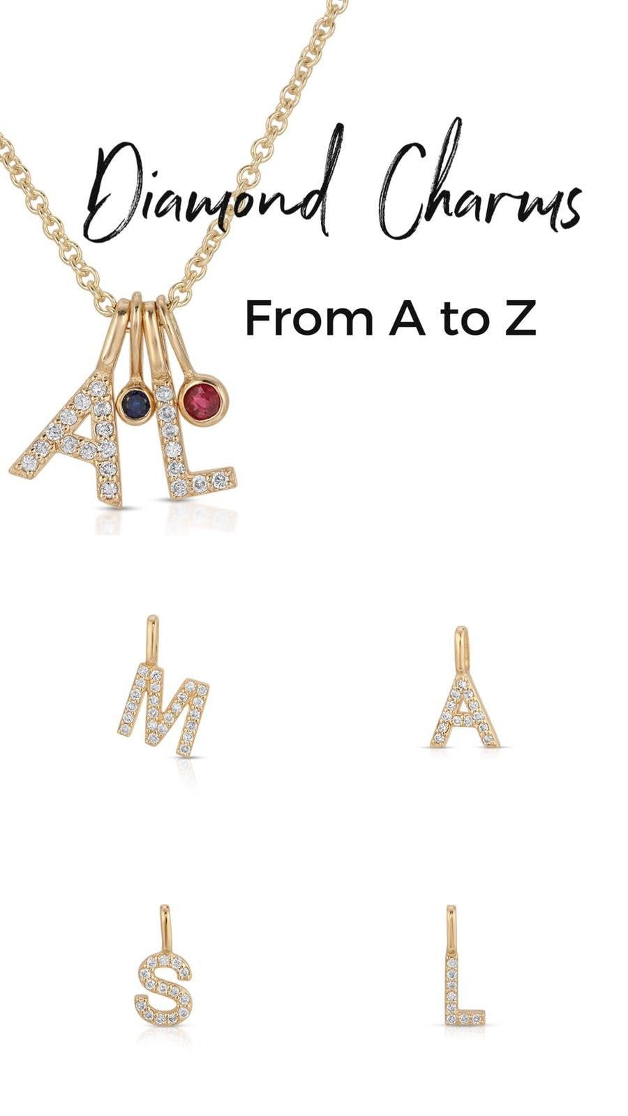 Diamond Initial Charm, Diamond Initial Pendant, Diamond Initial Pendant Necklace, Diamond Letter Charm, Diamond Letter Pendant, Gold Initial