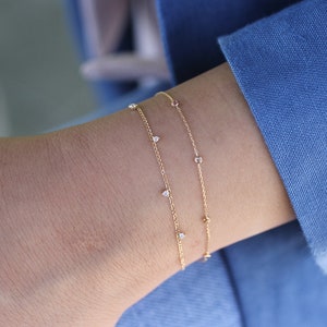 Bracelet en or avec pierres précieuses arc-en-ciel, bracelet arc-en-ciel, bracelet en or avec pierres précieuses en or, bracelet en or 14 carats, bracelet délicat en or image 3