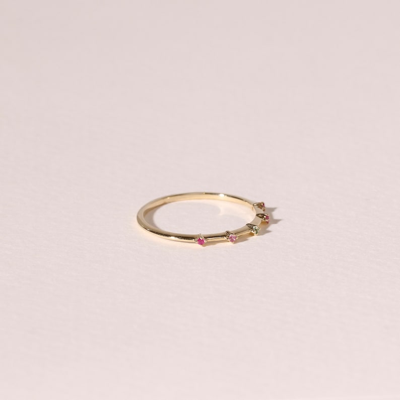 Thin Gemstone Ring, 14K Gold Gemstone Stacking Ring, Colorful Rings, Multi Stone Ring, Birthstone Ring, Boho Rings Emerald Sapphire Ruby image 6