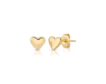 14k Gold Heart Stud Earrings