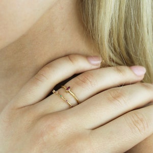 Thin Gemstone Ring, 14K Gold Gemstone Stacking Ring, Colorful Rings, Multi Stone Ring, Birthstone Ring, Boho Rings Emerald Sapphire Ruby image 5