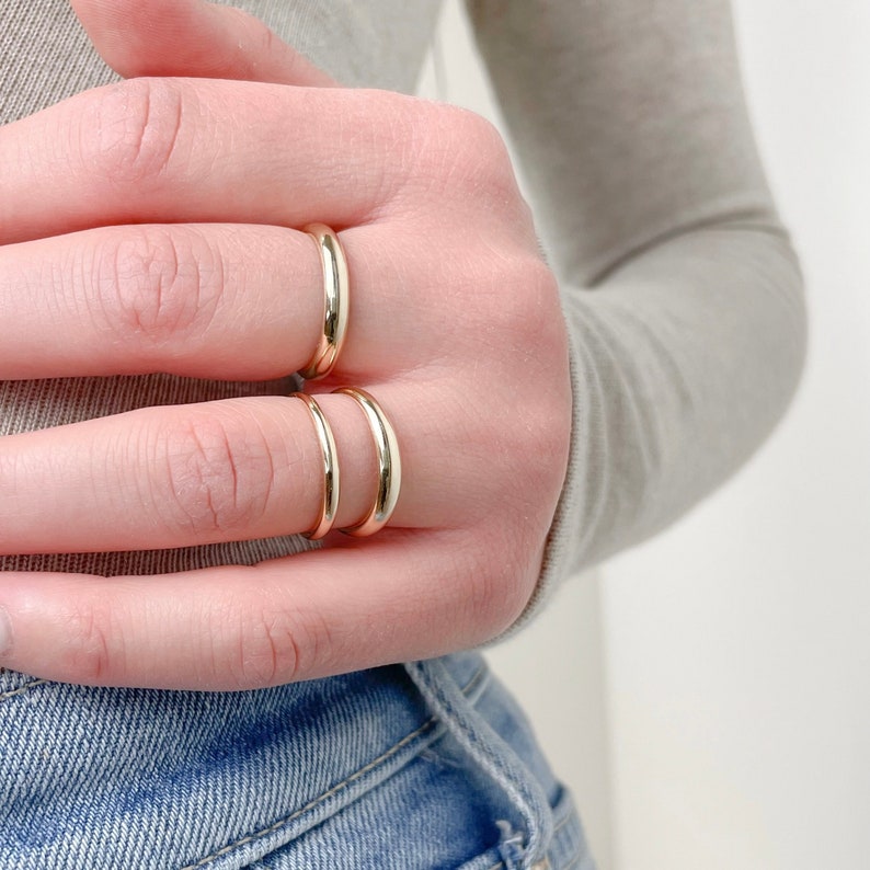 14k Gold Dome Ring, Dainty Dome Ring, Curved Ring, Pinky Ring, Dome Stacking Ring, 14K Gold Wedding Band, Crescent Dome Ring, Minimalist 画像 6