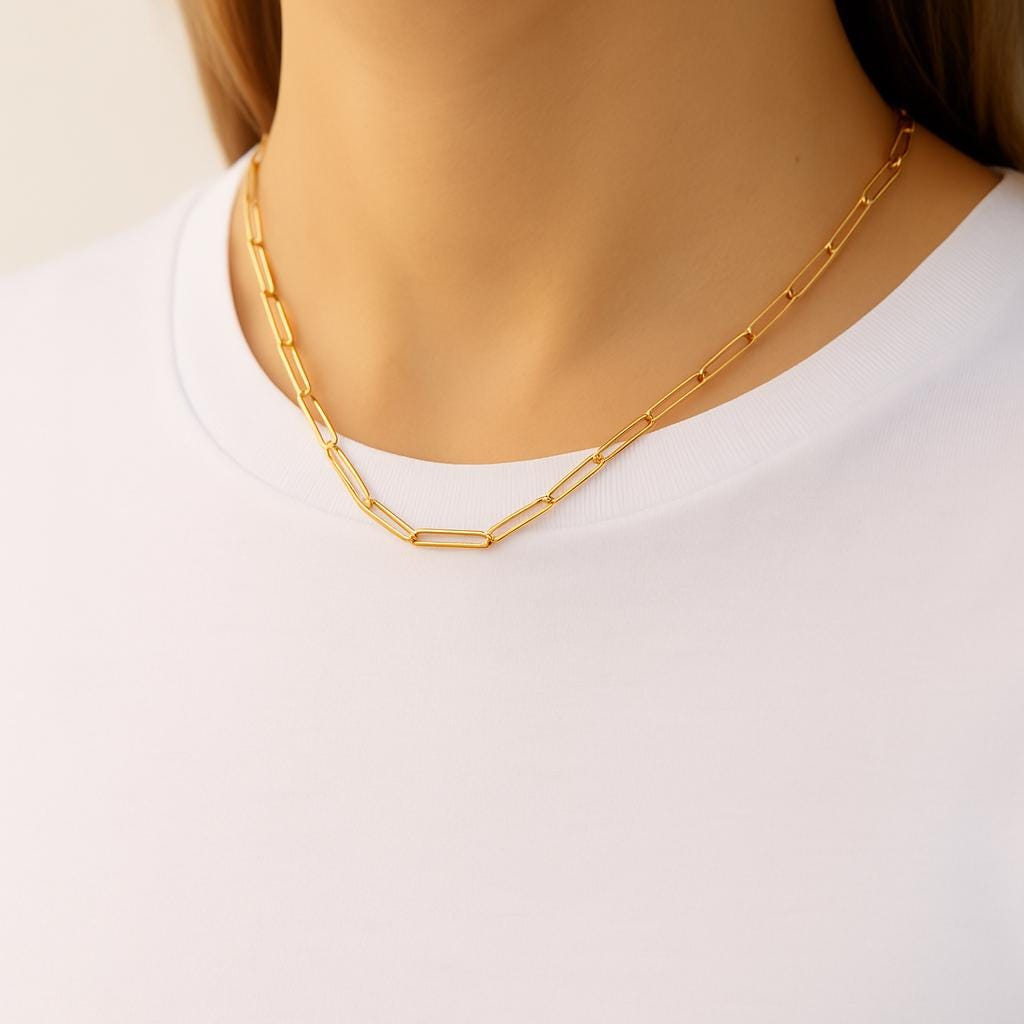 14K Gold 3.5mm Paperclip Chain Necklace