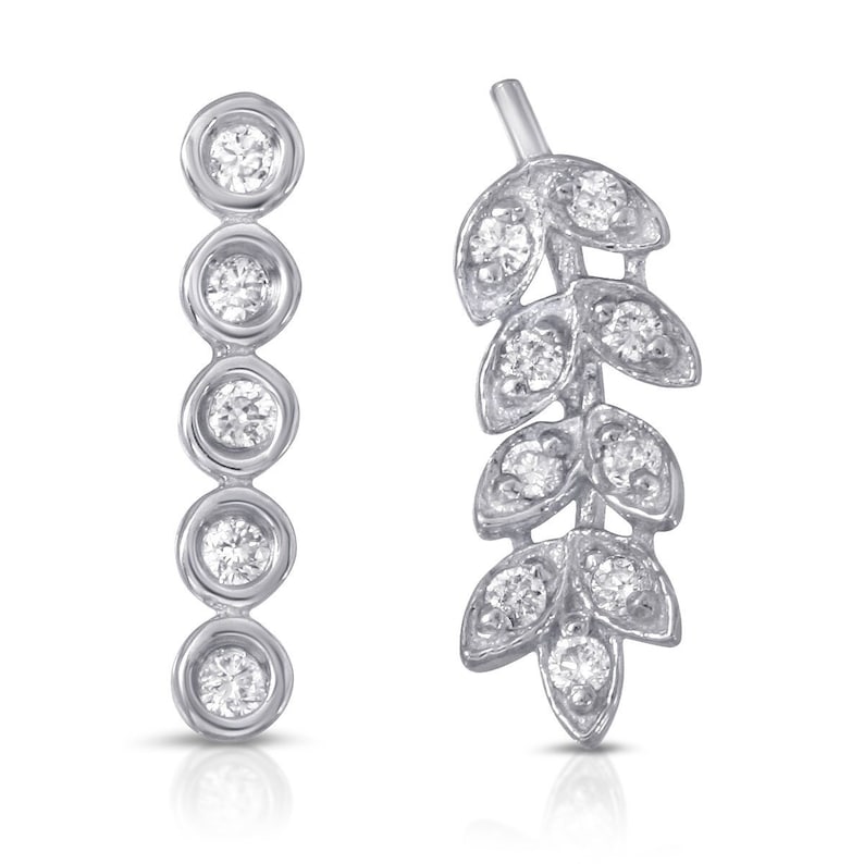 White Gold Diamond Leaf Outlet sale feature Earrings M Unique Ear Super sale period limited Climbers