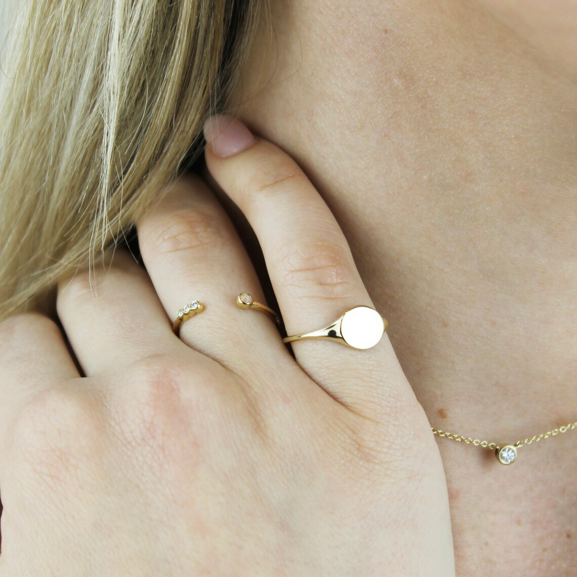 Open Cuff Rings 14k Gold Diamond Opal Open Cuff Ring, Stackable Rings - Etsy