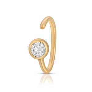 Anello continuo con castone in oro 14k, piercing elicoidale, piercing conchiglia, orecchino a cerchio cartilagineo, cerchio Huggie cartilagineo, cerchio minimalista