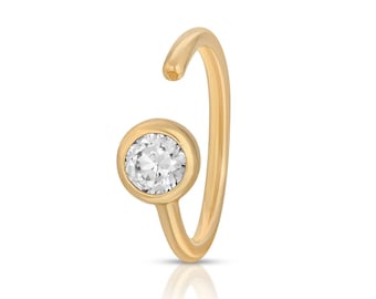 14k Gold Diamond Bezel Set Continuous Ring, Helix Piercing, Conch Piercing, Cartilage Hoop Earring, Cartilage Huggie Hoop, Minimalist Hoop