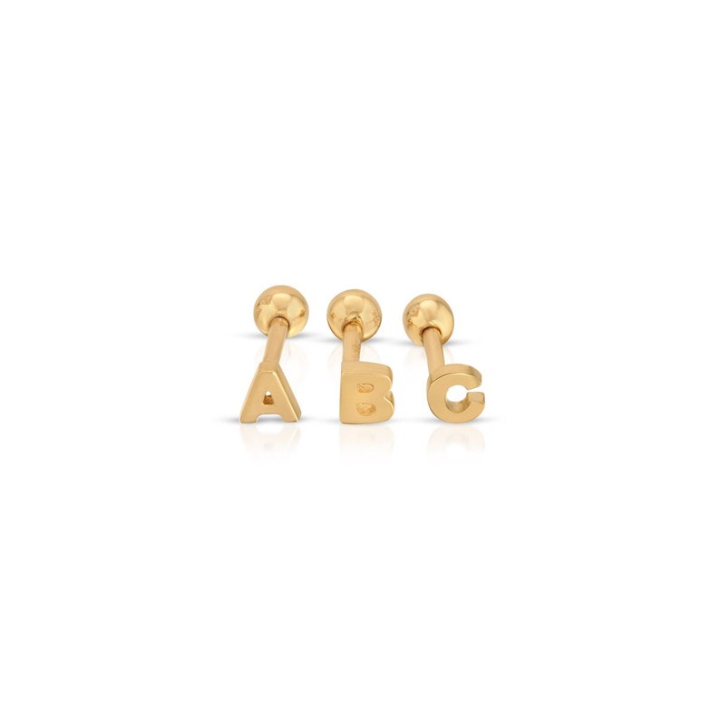 Mini 14k Solid Gold Initial Stud Earrings, Gold Letter Studs, Single Stud, Mix and Match image 6