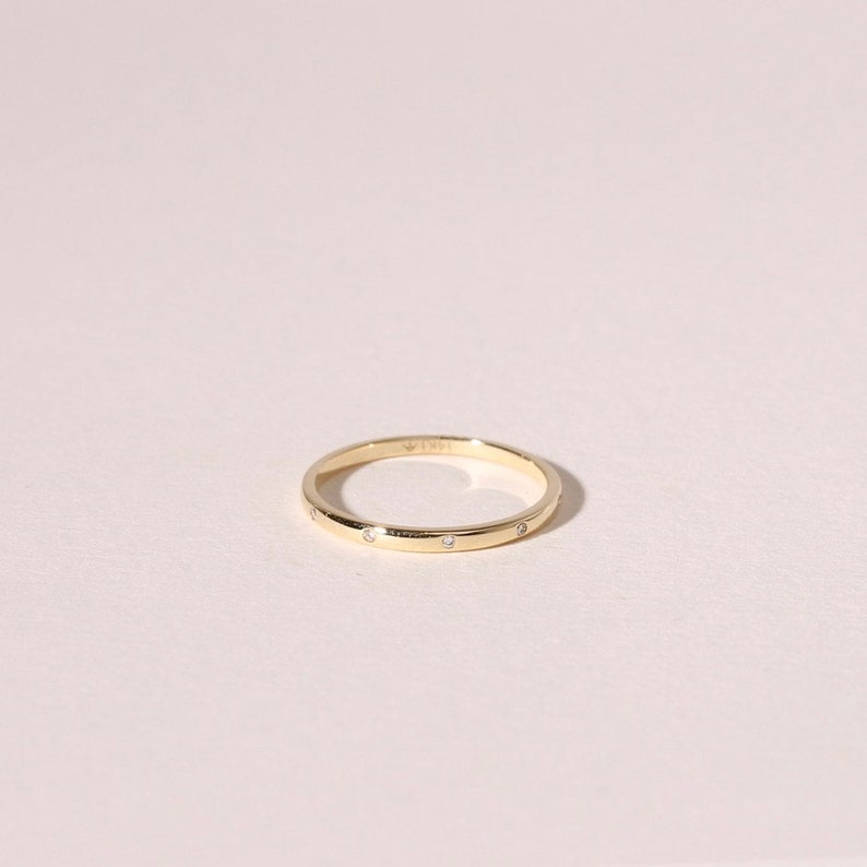 14k Gold Diamond Ring, Stacking Ring, Wedding Band image 1