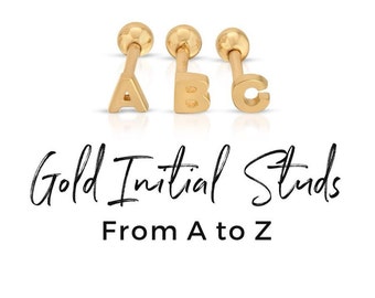 Mini 14k Solid Gold Initial Ohrstecker, Gold Buchstabe Ohrstecker, Einzel Ohrstecker, Mix and Match