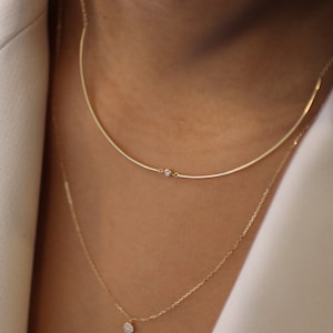 Solid 14k Gold Diamond Choker Necklace, Dainty Diamond Necklace, Solitaire Diamond Necklace, Solitaire Diamond Pendant