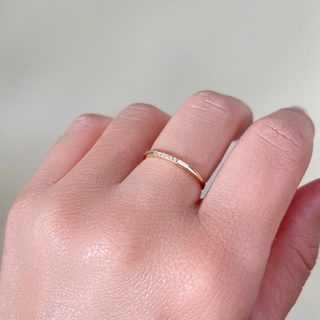 14k Yellow Gold Diamond Eternity Ring: Dainty Stacking Wedding Band - Etsy