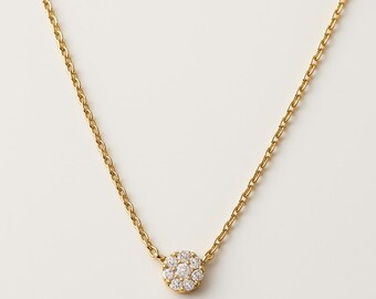 14k Gold Diamond Cluster Pendant Necklace: Dainty Solitaire Jewelry