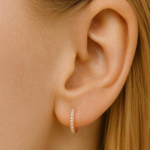 14k Gold Diamond Huggie Earrings, Gold Hoops