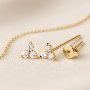 Trio Diamond Stud Earrings, Trinity Diamond Studs, Small Diamond Earrings, Everyday Earrings, Dainty Earrings, 14K Gold Diamond Earrings