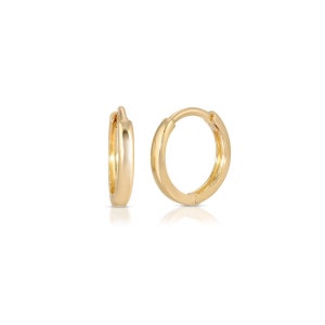 May include: A pair of gold hoop earrings. The earrings are small and have a simple design.